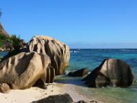 Felsblöcke im Abendlicht an der Anse Source d'Argent - La Digue